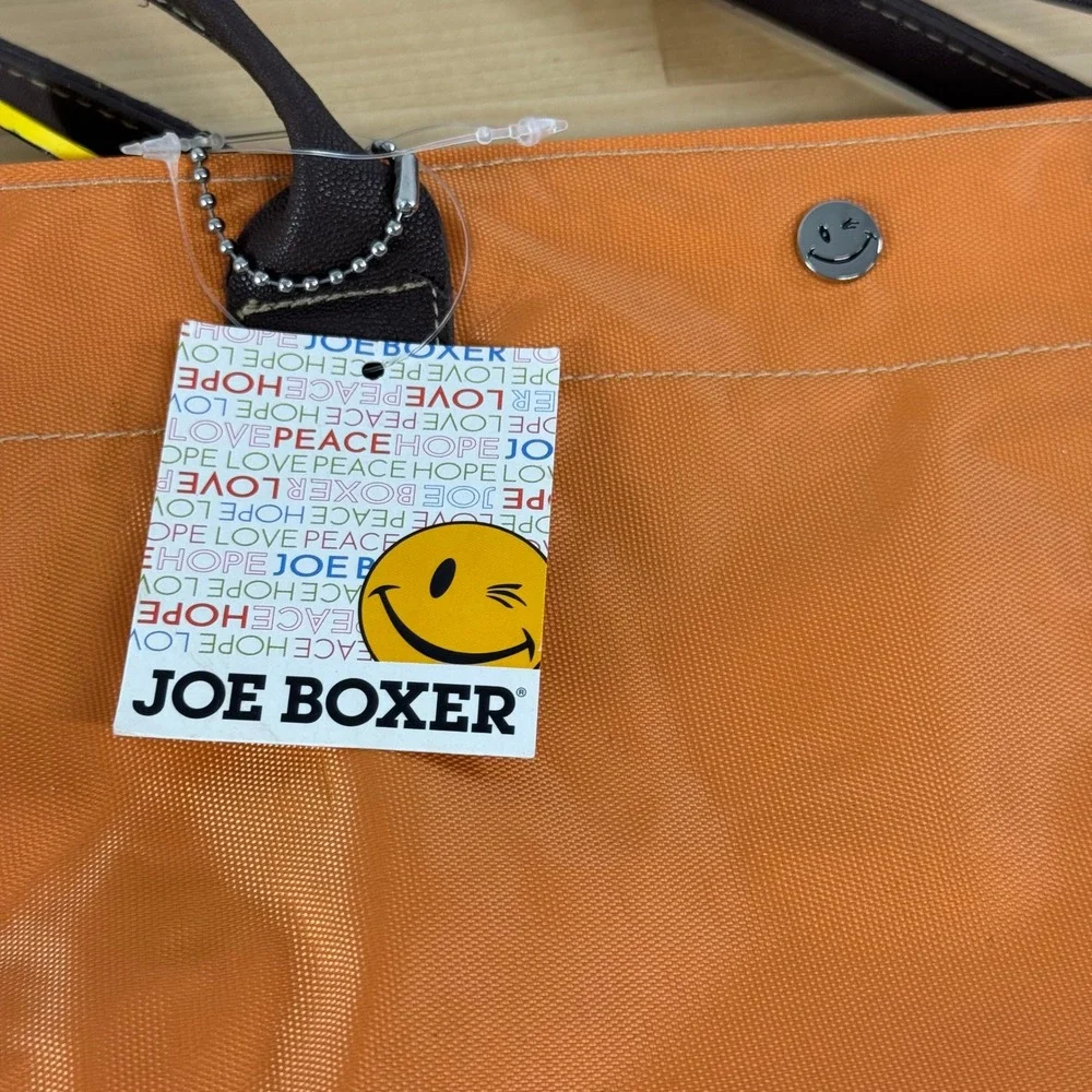 Joe Boxer Orange Nylon Tote Bag Smiley Face Winking Snap NWT Y2K Shoulder Bag
